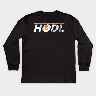 Vintage HODL Bitcoin Crypto Hold BTC Distressed Kids Long Sleeve T-Shirt